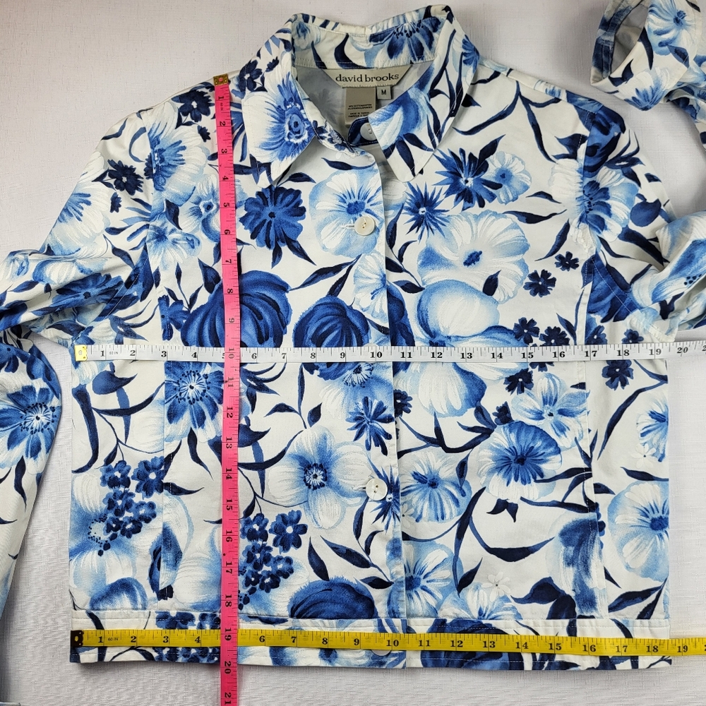 David Brooks Lightweight Floral JACKET Womens Size M Blue White Button Up Vtg - Picture 6 of 16